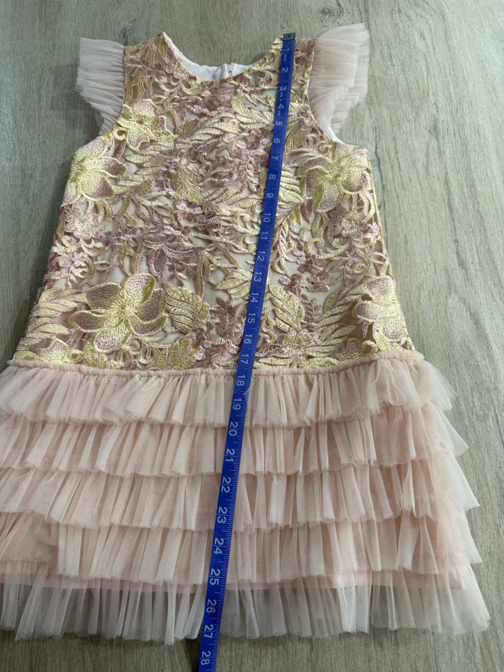 Nha Khanh Girls Blush Gold Embroidered Tulle Party Dress Formal Fancy Size 10